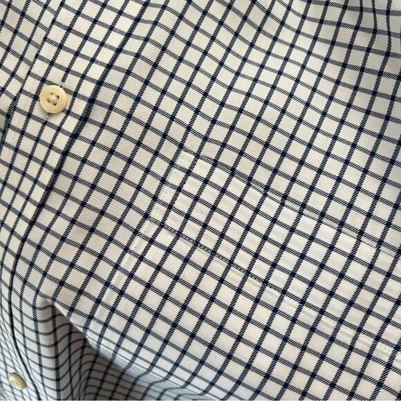 Peter Millar Mens L Nanoluxe Easy Care White Blue Check Button Down Long sleeve - Picture 4 of 4